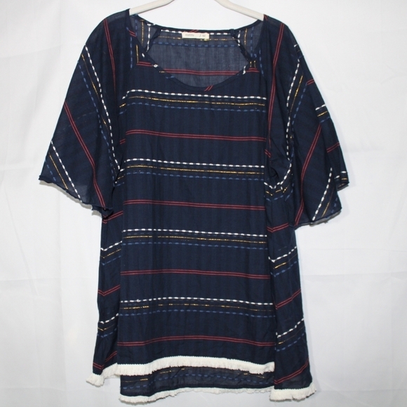 Mettle Navy Striped Sheer Tunic Beach Cover Up M - Picture 1 of 7